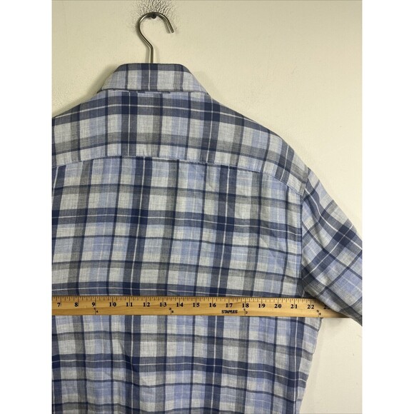 UNTUCKit SLIM FIT Shirt Mens L Blue Plaid Short Sleeve Button Up Cotton - Picture 7 of 7